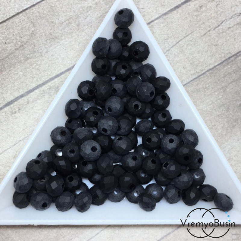 Бусины-рондели из граненого стекла, цвет ЧЕРНЫЙ МАТОВЫЙ , размер 6 мм  (упак. 10 шт.)