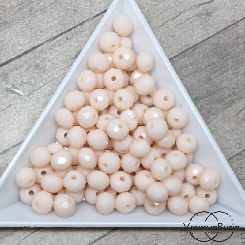 Бусины-рондели из граненого стекла, цвет КРЕМОВЫЙ МАТОВЫЙ, размер 6 мм  (упак. 10 шт.)