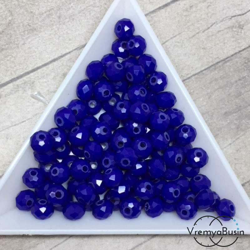 Бусины-рондели из граненого стекла, цвет СИНИЙ МАТОВЫЙ, размер 6 мм  (упак. 10 шт.)