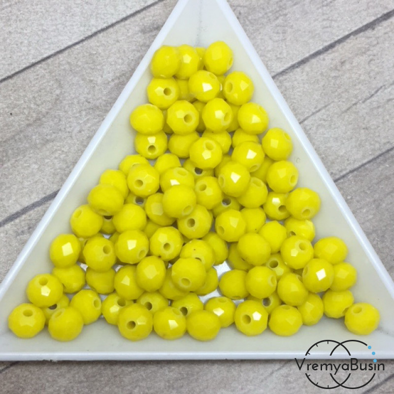 Бусины-рондели из граненого стекла, цвет ЖЕЛТЫЙ МАТОВЫЙ, размер 6 мм  (упак. 10 шт.)