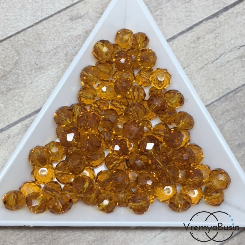 Бусины-рондели из граненого стекла, цвет КОНЬЯЧНЫЙ, размер 6 мм  (упак. 10 шт.)