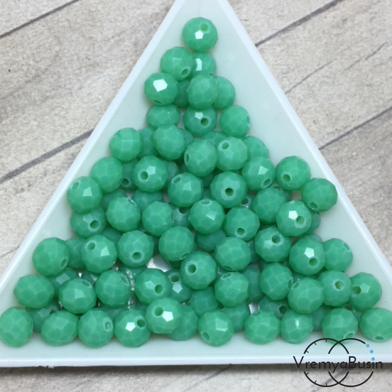 Бусины-рондели из граненого стекла, цвет МЯТНЫЙ МАТОВЫЙ, размер 6 мм  (упак. 10 шт.)