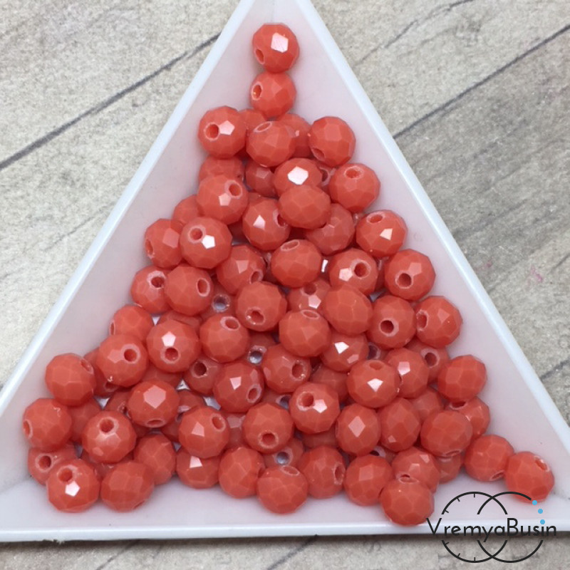 Бусины-рондели из граненого стекла, цвет ЛОСОСЕВЫЙ МАТОВЫЙ , размер 6 мм  (упак. 10 шт.)