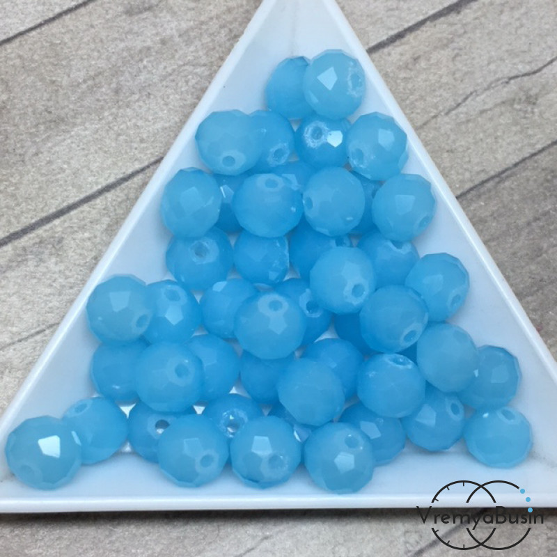 Бусины-рондели из граненого стекла, цвет БИРЮЗОВЫЙ ПОЛУ-МАТОВЫЙ, размер 8 мм  (упак. 10 шт.)