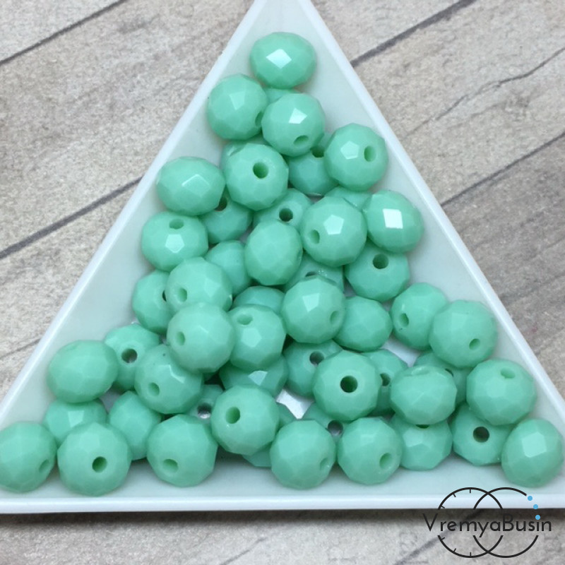 Бусины-рондели из граненого стекла, цвет МЯТНЫЙ, размер 8 мм  (упак. 10 шт.)