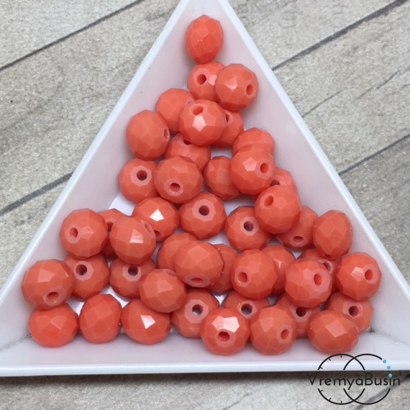 Бусины-рондели из граненого стекла, цвет ЛОСОСЕВЫЙ, размер 8 мм  (упак. 10 шт.)