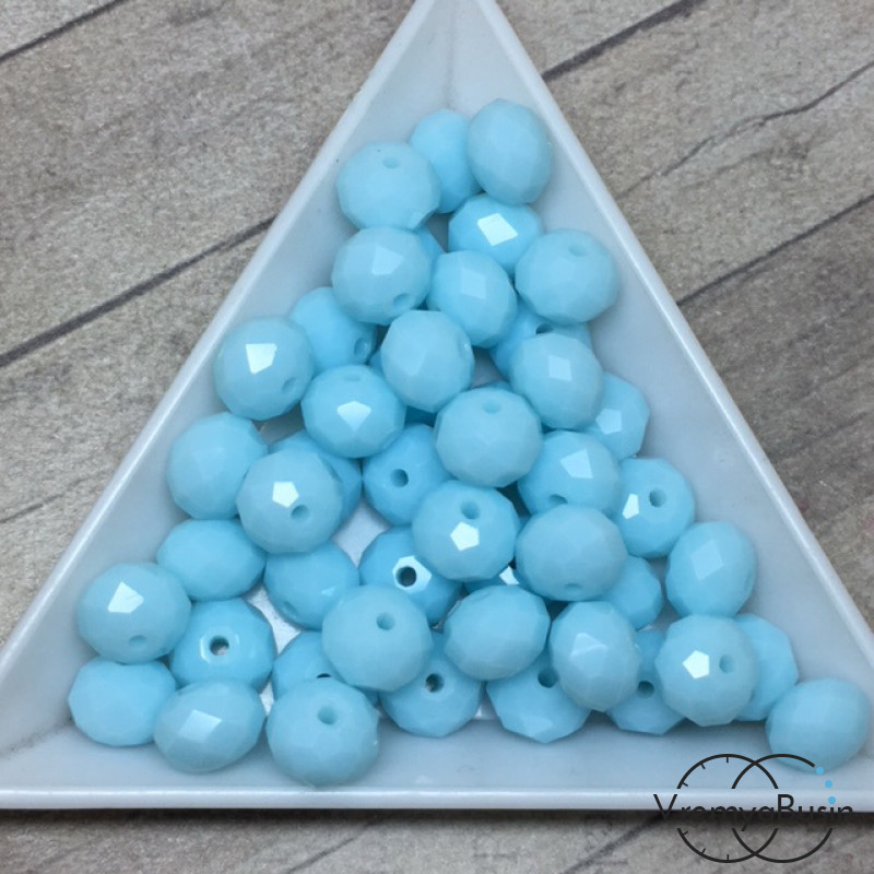 Бусины-рондели из граненого стекла, цвет БИРЮЗОВЫЙ МАТОВЫЙ, размер 8 мм  (упак. 10 шт.)