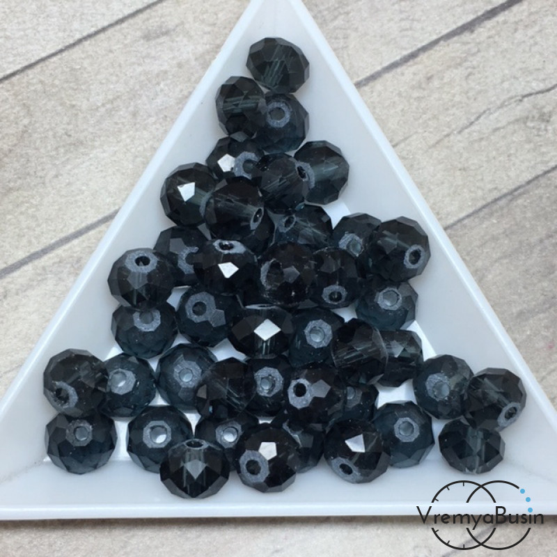 Бусины-рондели из граненого стекла, цвет ТЕМНО-СЕРЫЙ, размер 8 мм  (упак. 10 шт.)