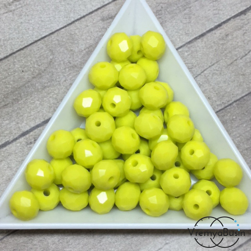 Бусины-рондели из граненого стекла, цвет ЖЕЛТЫЙ МАТОВЫЙ, размер 8 мм  (упак. 10 шт.)