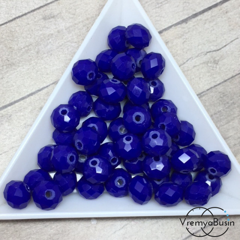 Бусины-рондели из граненого стекла, цвет ТЕМНО-СИНИЙ МАТОВЫЙ, размер 8 мм  (упак. 10 шт.)