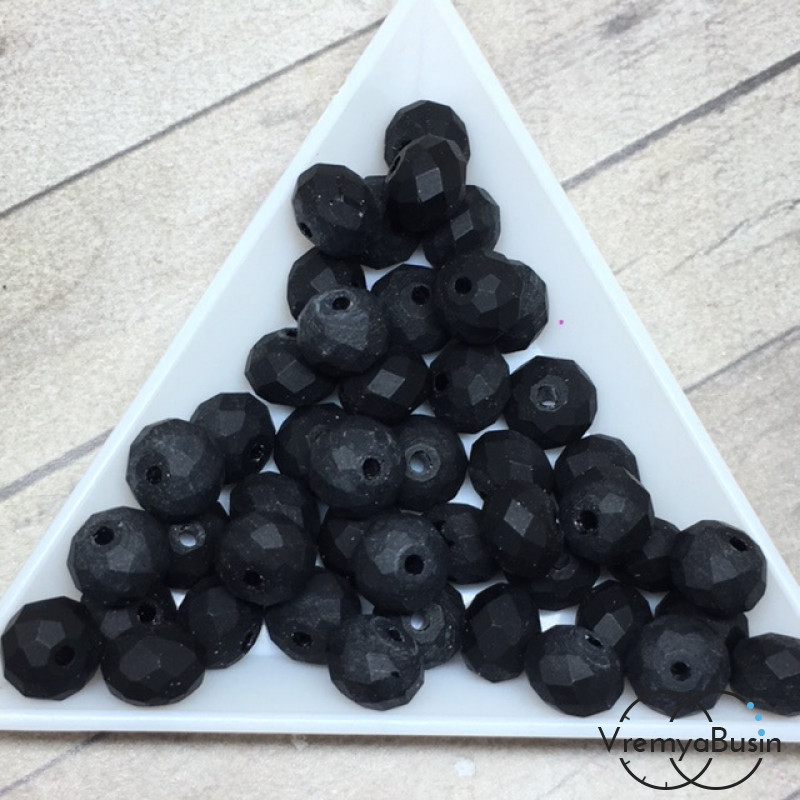 Бусины-рондели из граненого стекла, цвет ЧЕРНЫЙ МАТОВЫЙ, размер 8 мм  (упак. 10 шт.)