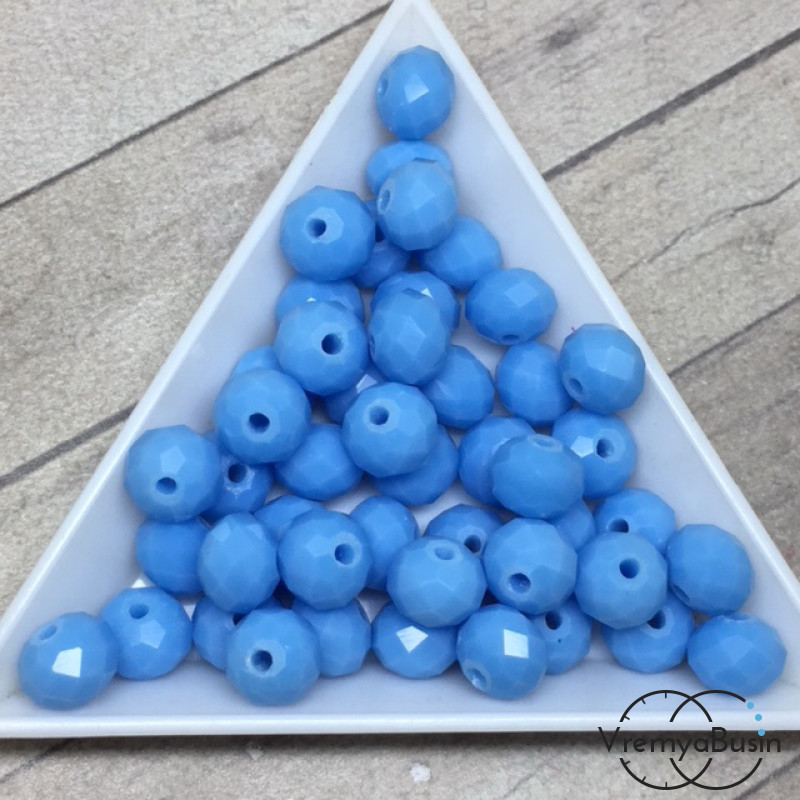 Бусины-рондели из граненого стекла, цвет ГОЛУБОЙ МАТОВЫЙ, размер 8 мм  (упак. 10 шт.)