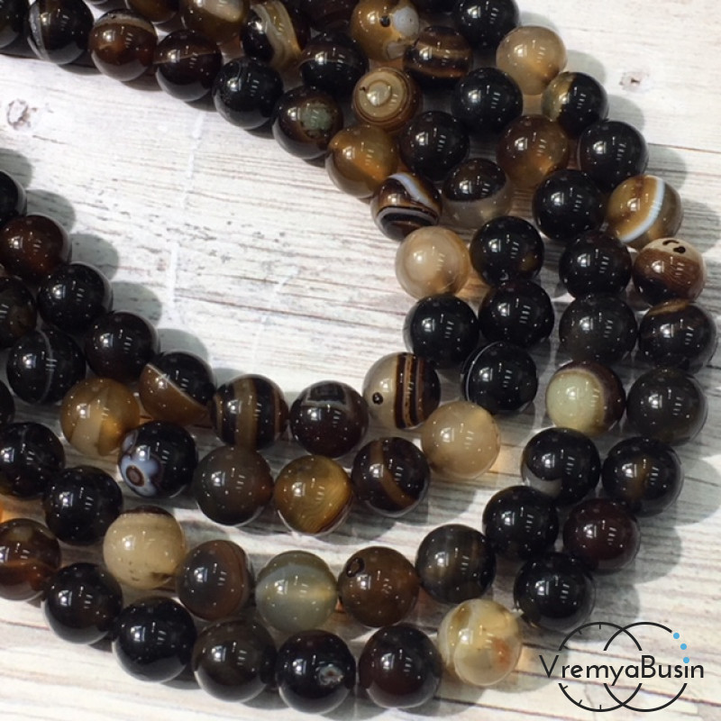 Агат тонированный, шарик гладкий 8 мм (нить, ок. 48 шт.)