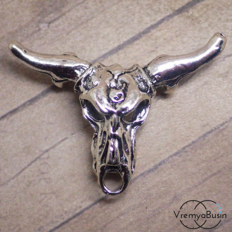 Череп с рогами. Коннектор металлический цв. серебро (1 шт.)