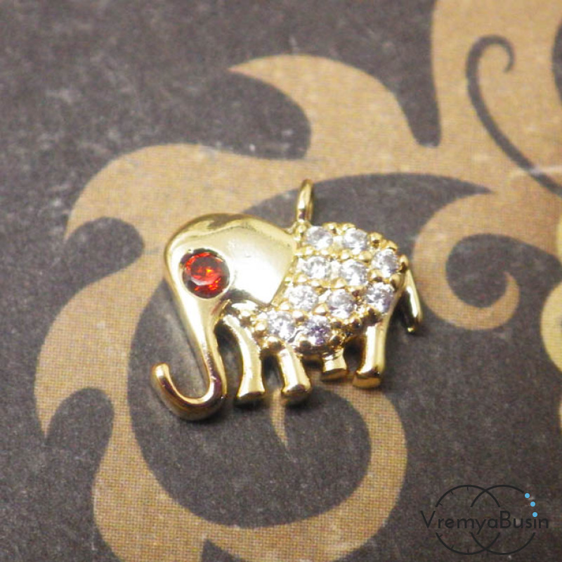 Подвеска с фианитами "Мини-слоник", латунь с позолотой (1 шт.)