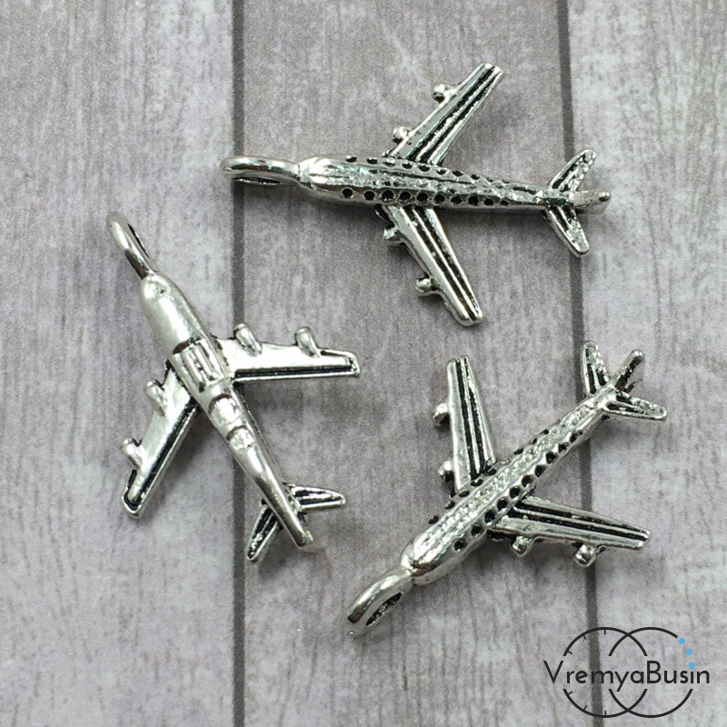 Самолет. Подвеска металлическая, цв. серебро (1 шт.)