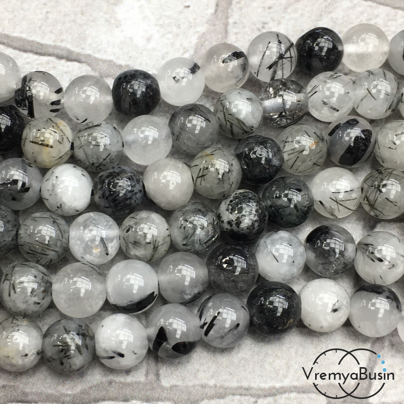 Рутиловый кварц - серый волосатик, шарик гладкий 6 мм (1 шт.)