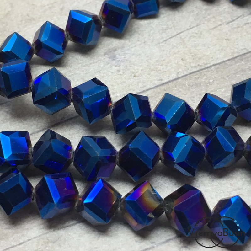 Бусины-ромбики из граненого стекла 8х8 мм (1 шт.) цв. СИНИЙ МЕТАЛЛИК