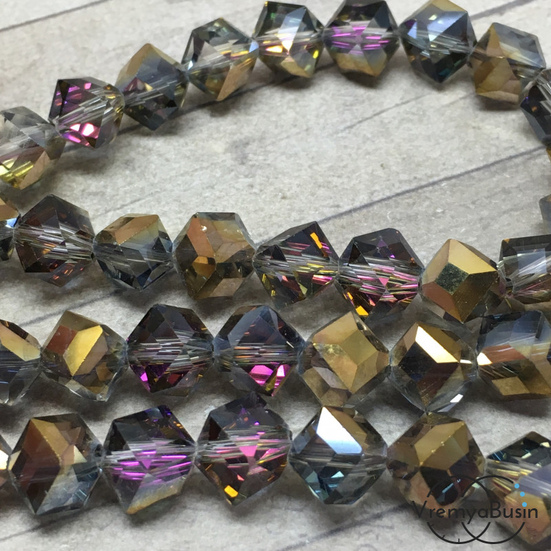 Бусины-ромбики из граненого стекла 8х8 мм (1 шт.) цв. РОЗОВО-ЗОЛОТОЙ
