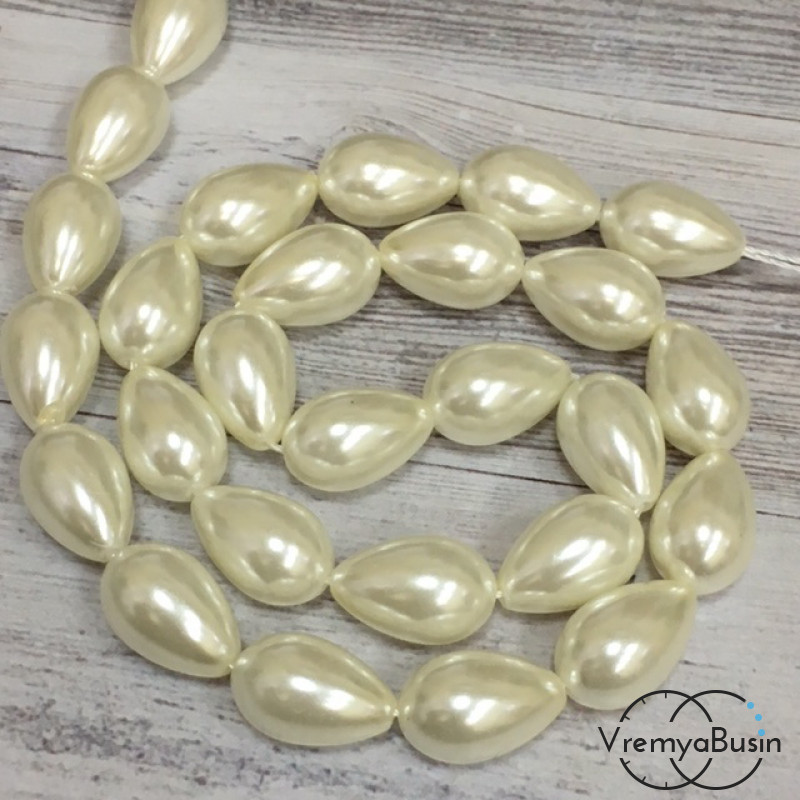 Бусины капли из стекла под жемчуг, 10х14 мм (1 шт.)