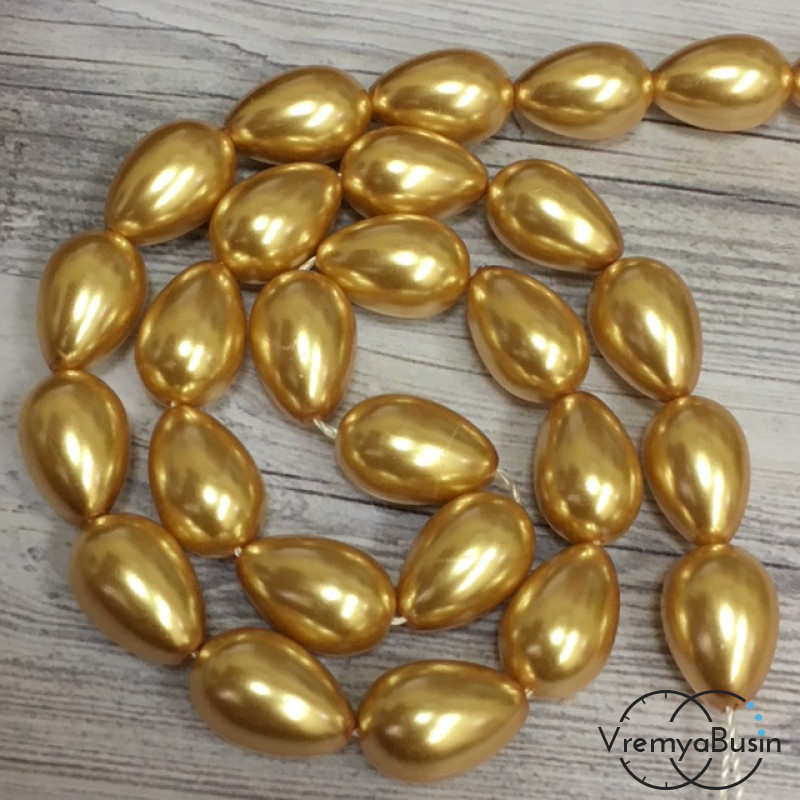 Бусины капли из стекла под жемчуг, 10х14 мм (1 шт.)