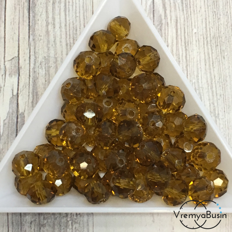 Бусины-рондели из граненого стекла, цвет КОНЬЯЧНЫЙ, размер 8 мм  (упак. 10 шт.)