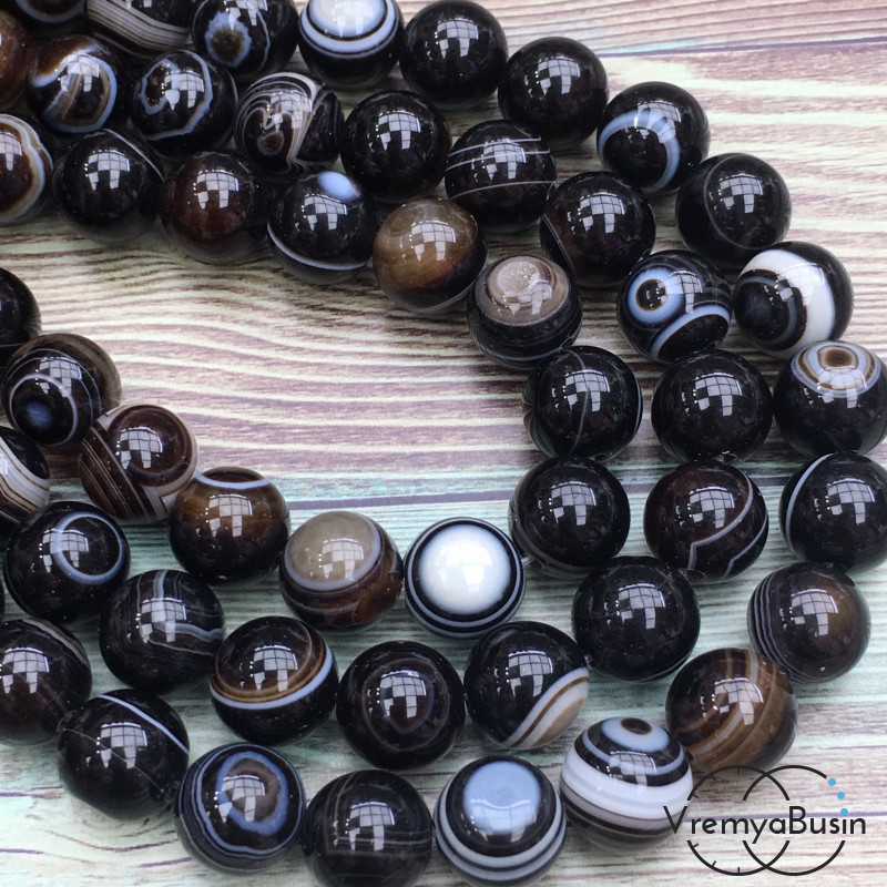 Агат "с глазком", шарик гладкий 10 мм (1/2 нити, 19 шт.)