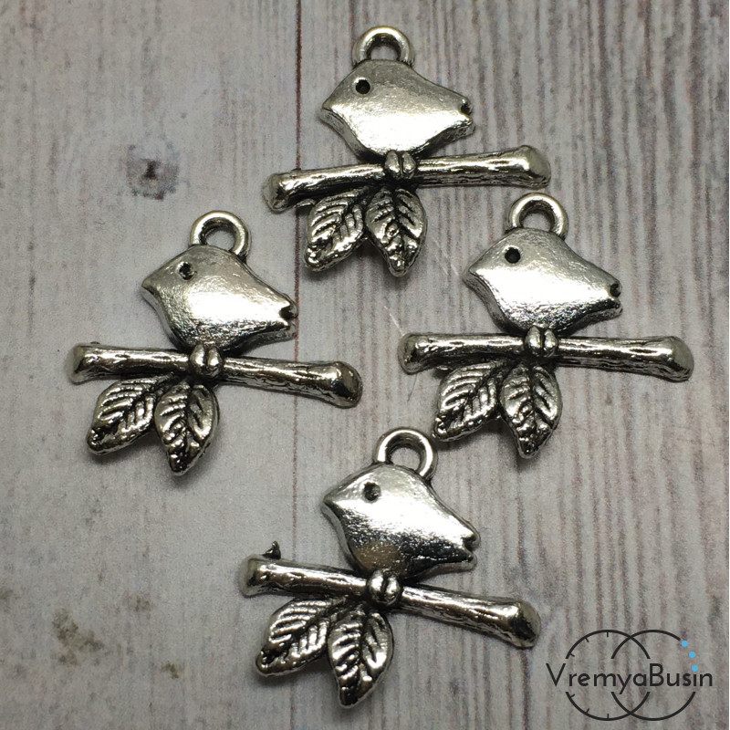 Птичка. Подвеска металлическая, цв.серебро, 17х16 мм (1 шт.)