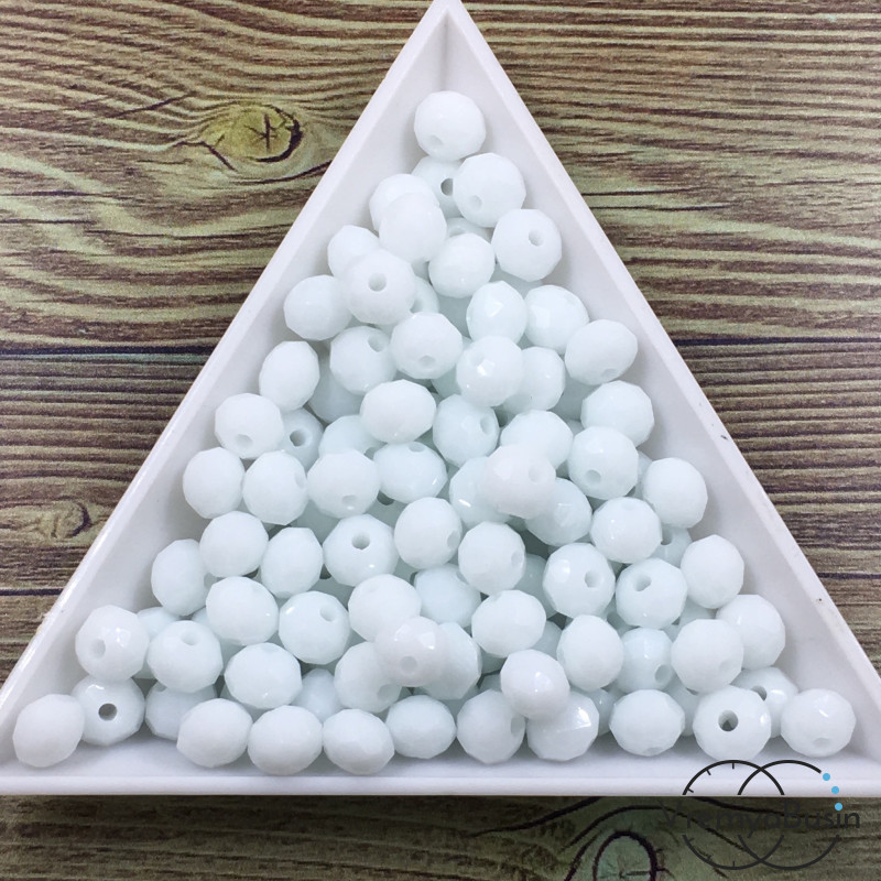 Бусины-рондели из граненого стекла, цвет БЕЛЫЙ МАТОВЫЙ, размер 6 мм  (упак. 10 шт.)