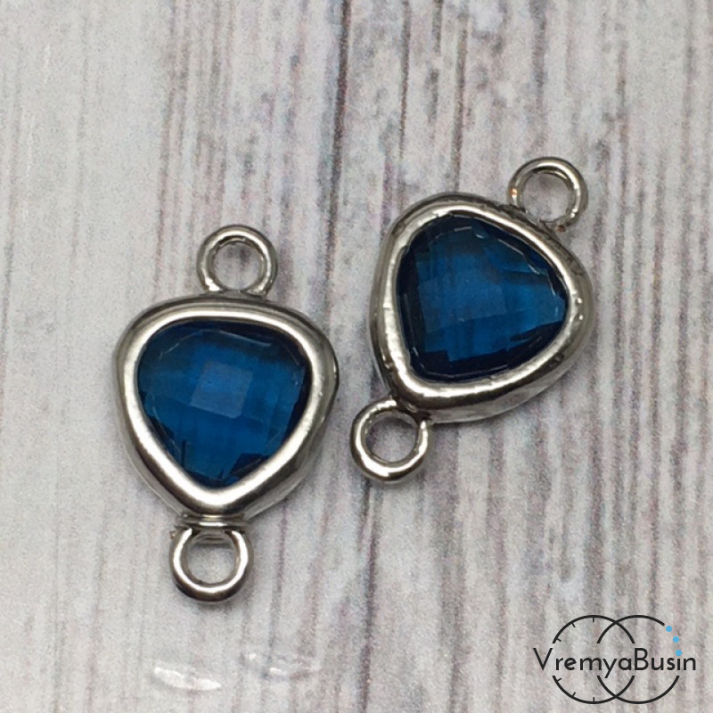 Коннекторы с граненым стеклом 8х14 мм, цв. ТЕМНО-БИРЮЗОВЫЙ В СЕРЕБРЕ (2 шт.)