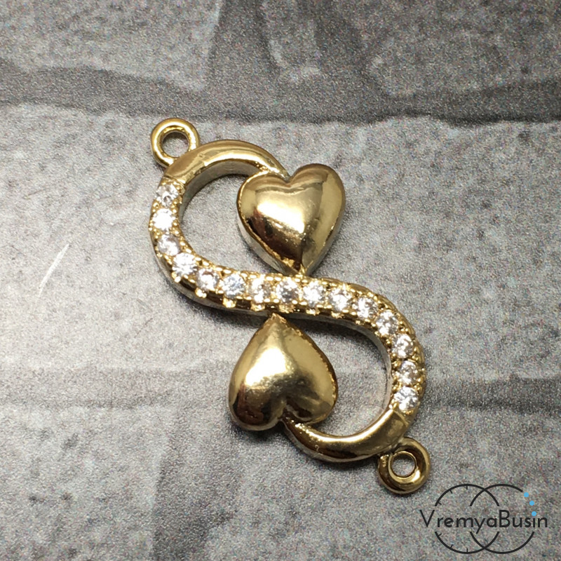 Коннектор с фианитами, 10х23 мм, латунь с позолотой (1 шт.)