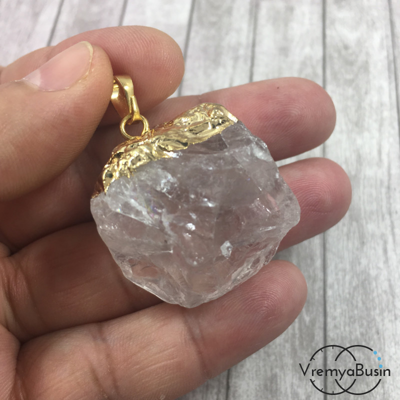 Подвеска-кулон из розового кварца в металле под золото (1 шт.)