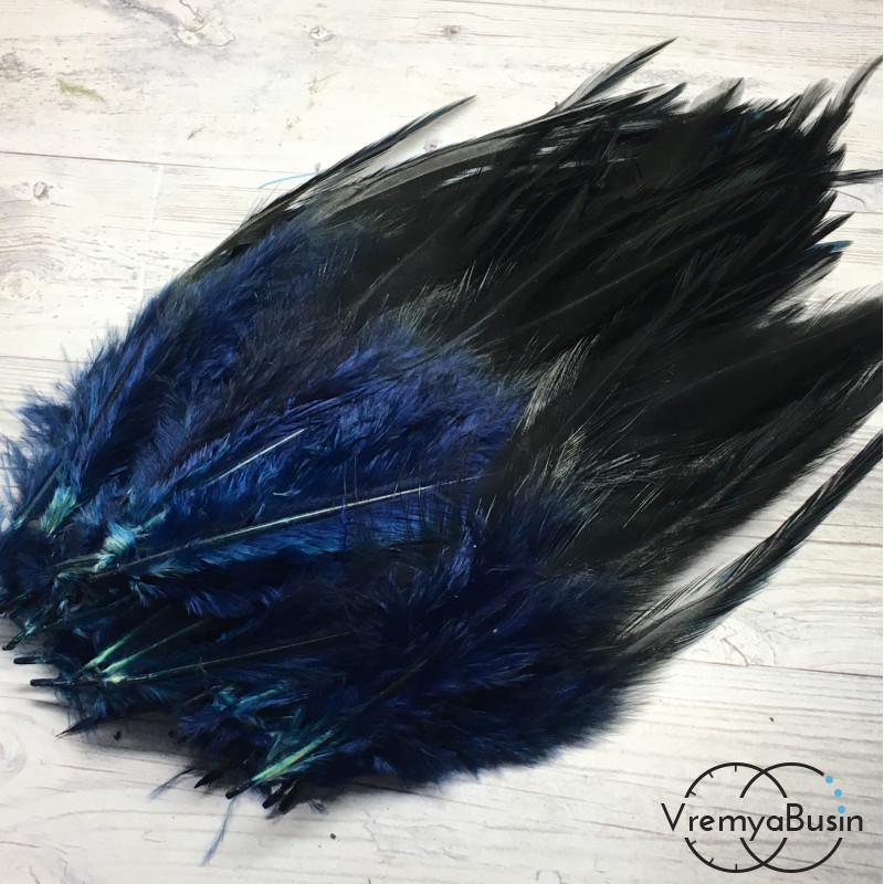Перо петуха, цвет темно-синий, длина 10-15 см (1 шт.)
