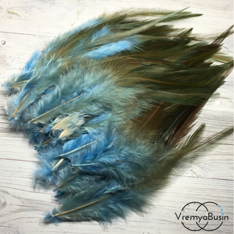 Перо петуха, цвет серо-голубой, длина 10-15 см (1 шт.)