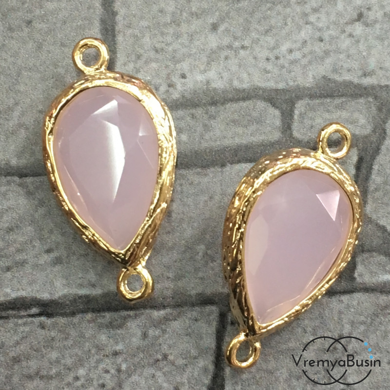 Коннекторы с граненым стеклом, капля 11х16 мм (2 шт.) цв. РОЗОВЫЙ МАТОВЫЙ В ЗОЛОТЕ