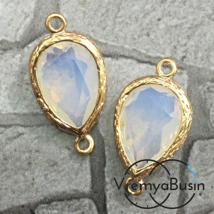 Коннекторы с граненым стеклом, капля 11х16 мм (2 шт.) цв. ЛУННЫЙ В ЗОЛОТЕ