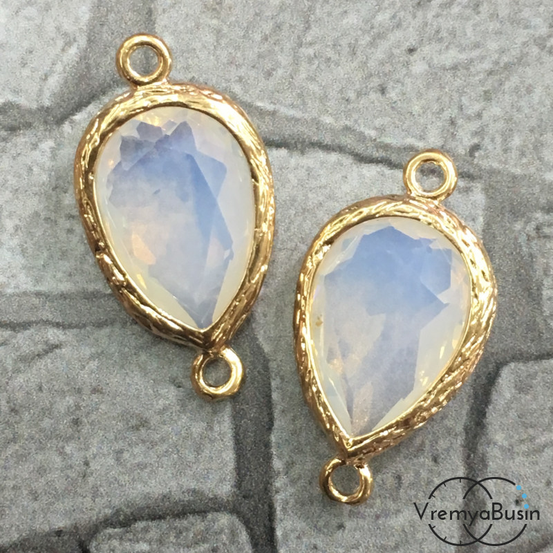 Коннекторы с граненым стеклом, капля 11х16 мм (2 шт.) цв. ЛУННЫЙ В ЗОЛОТЕ
