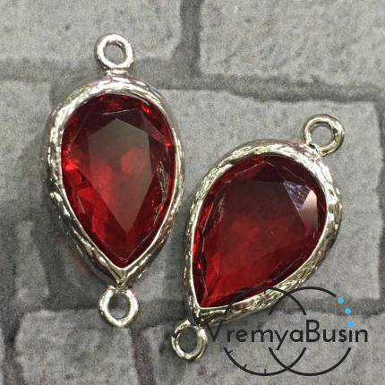 Коннекторы с граненым стеклом, капля 11х16 мм (2 шт.) цв. БОРДОВЫЙ В СЕРЕБРЕ