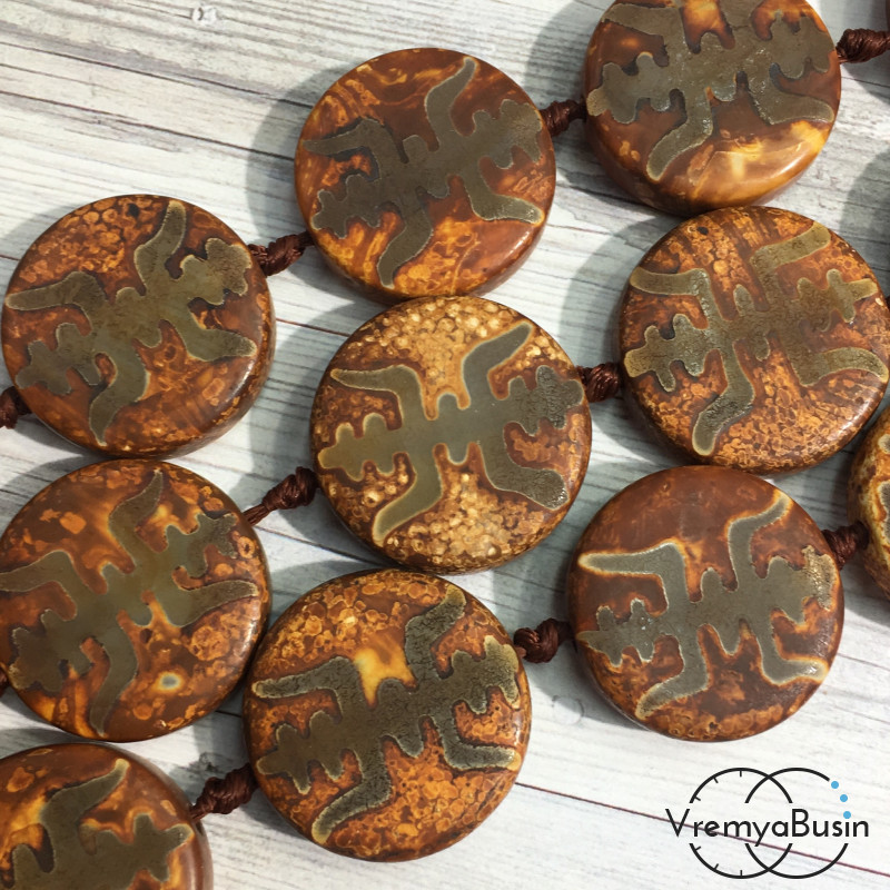 Бусины Дзи, круглая 30х8 мм (1/2 нити, 5 шт.)