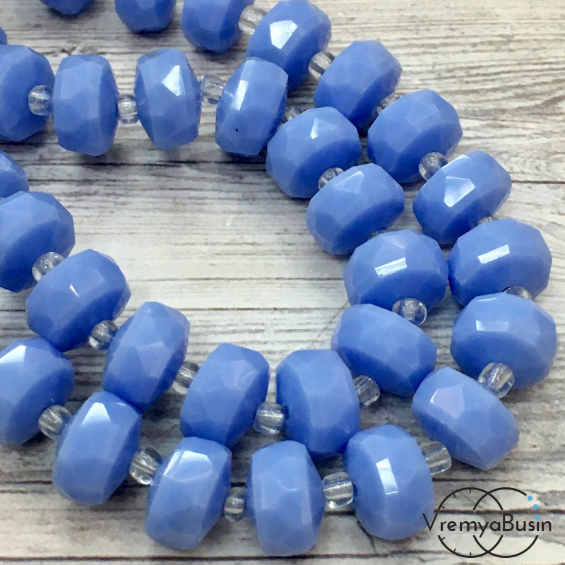 Бусины шайбы из граненого стекла, 6х9 мм цв. голубой матовый  (1/2 нити, ок. 40 шт.)