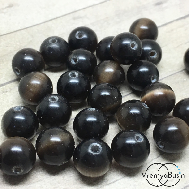 Кошачий глаз синт., шарик гладкий 10 мм, цв. темно-коричневый (1 шт.)