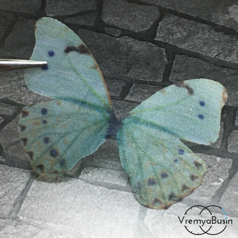 Крылья бабочки из органзы, 36х47 мм, цв. желто-зеленый  (1 шт.)