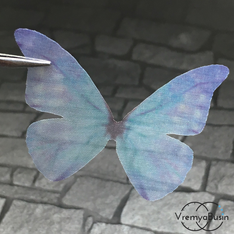Крылья бабочки из органзы, 23х48 мм, цв. сине-голубой  (1 шт.)