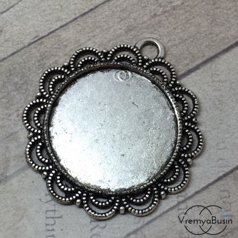 Подвеска с основой под кабошон 25 мм, цв. серебро (1 шт.)