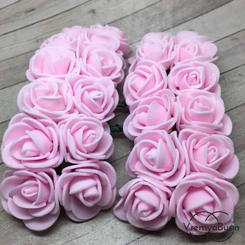 Цветы из фоамирана, букетик роз, 20 мм цв. НЕЖНО-РОЗОВЫЙ (12 шт.)