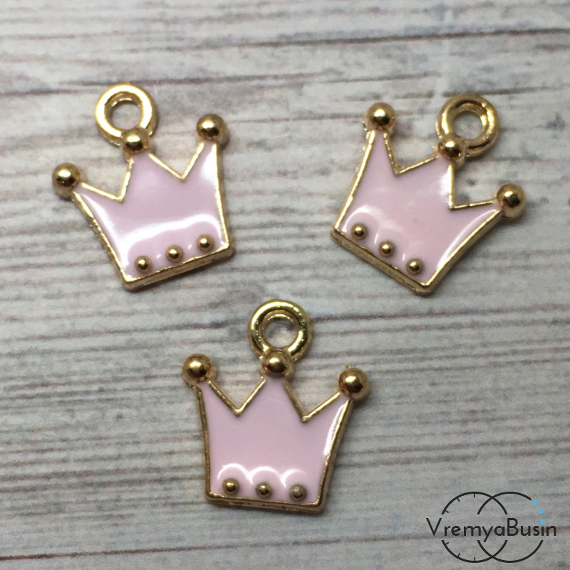 Подвеска металлическая с эмалью "Корона", цв. розовый (1 шт.)