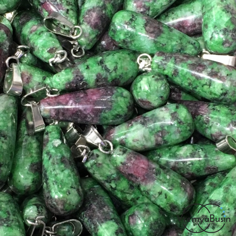 Цоизит. Подвески гладкие капли 10х25 мм (2 шт.)