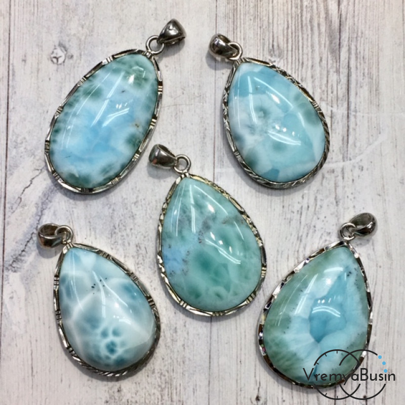 Ларимар, капля в оправе, ок. 20х30 мм, в асс. (1 шт.)
