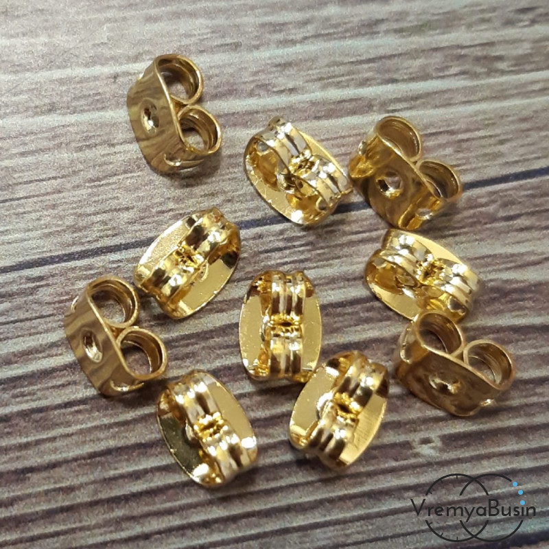 Заглушки для пуссет, 6 мм, латунь с покрытием под золото (10 пар)