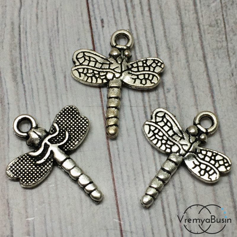 Стрекоза. Подвеска металлическая, цв. серебро, 19х15мм (1 шт.)